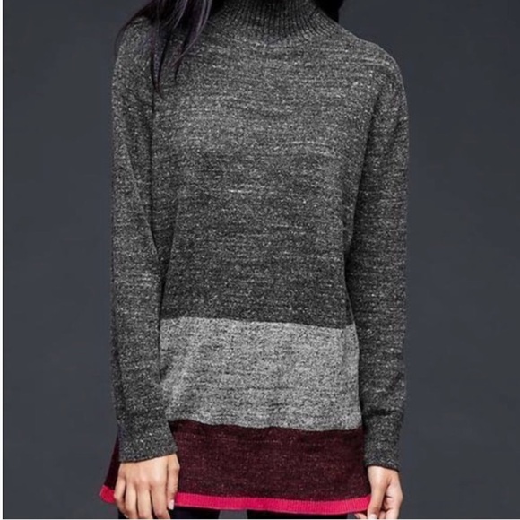 GAP Stripe button Snap Turtleneck long sweater S - Picture 2 of 8